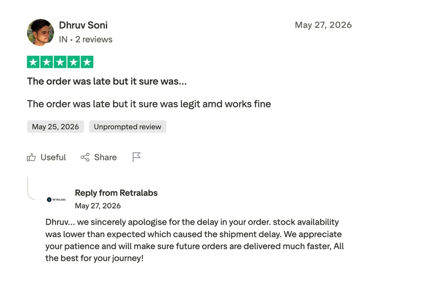 Customer review on Trustpilot